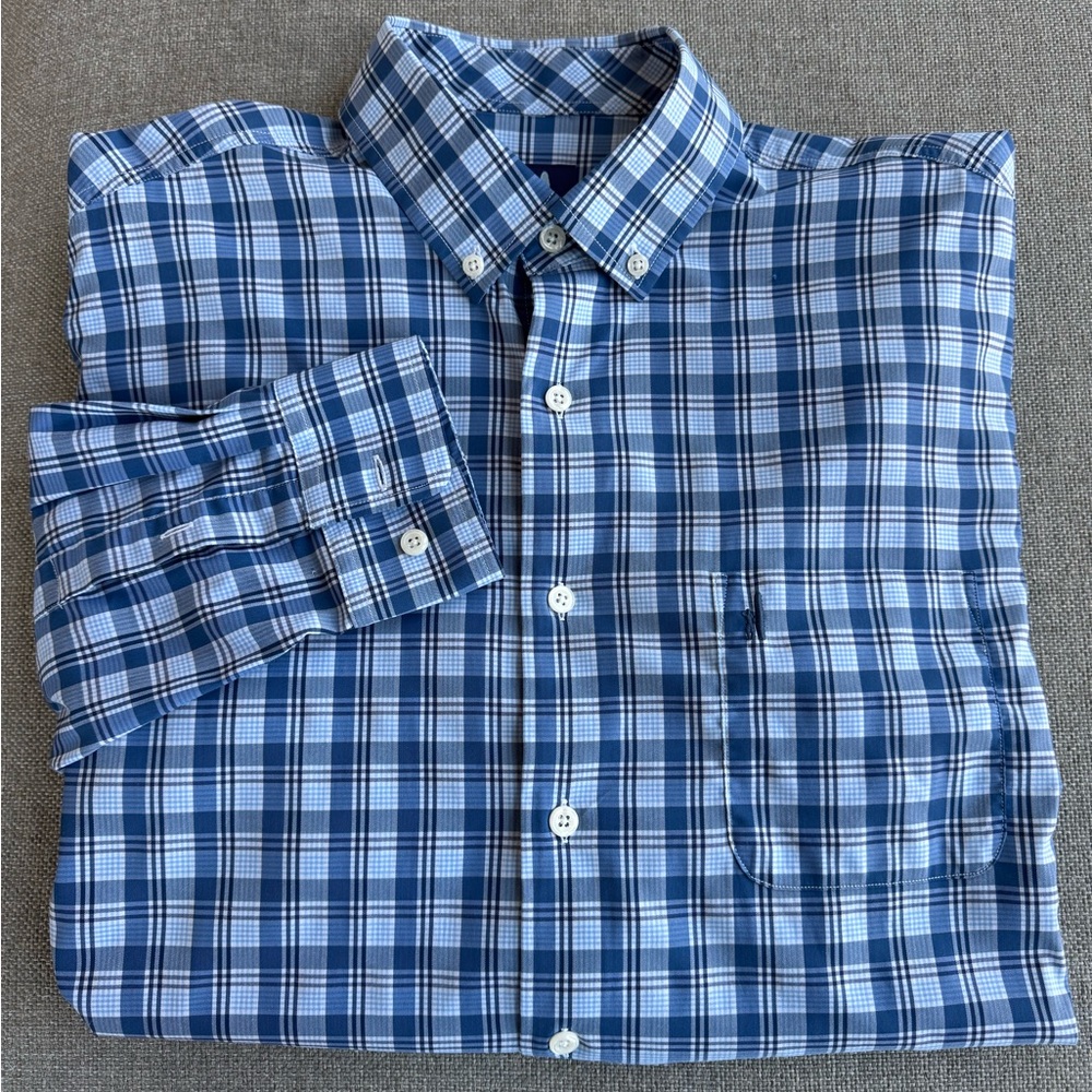 Johnnie-O Men’s Long Sleeve Button Down Blue Plaid Shirt Size L